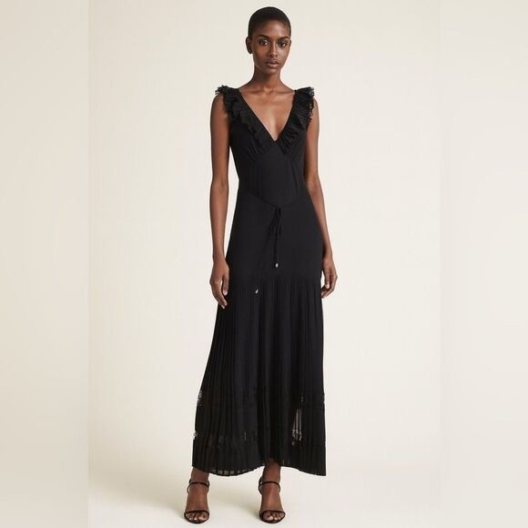 Zimmermann Dresses & Skirts - Zimmermann Black Ruffle Maxi Dress Quiet Luxury Pleated Gown Size 0 NEW